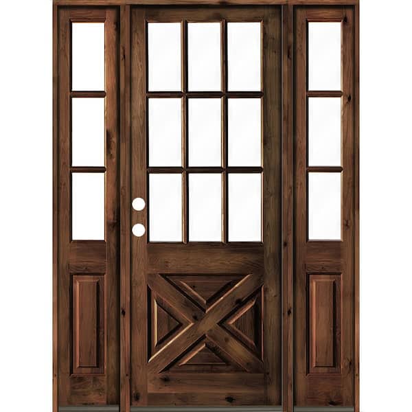 Krosswood Doors 60 in. x 96 in. Alder 2 Panel Right-Hand/Inswing Clear Glass Red Mahogany Stain Wood Prehung Front Door w/Sidelites