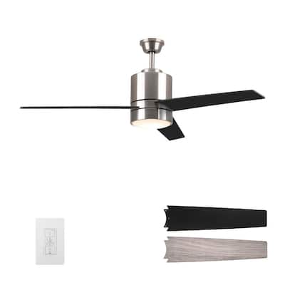 Ranger 52 in. LED Indoor Brushed Nickel Smart Ceiling Fan with Light Kit and Wall Control, Works with Alexa/Google Home