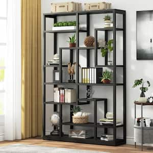 Eulas 70.8 in. Black Wood 10 Shelf Etagere Bookcase with Open Shelves