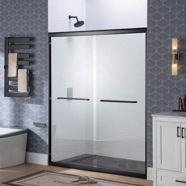 56-60 in. W x 72 in. H Double Sliding Framed Shower Door in Matte Black Finish with 1/4 in. (6mm) Clear Glass