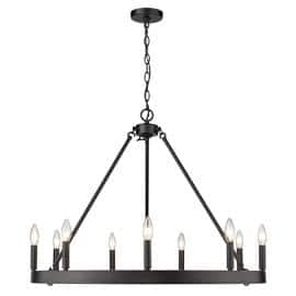 Matte Black Transitional 9-Light Wagon Wheel Chandelier