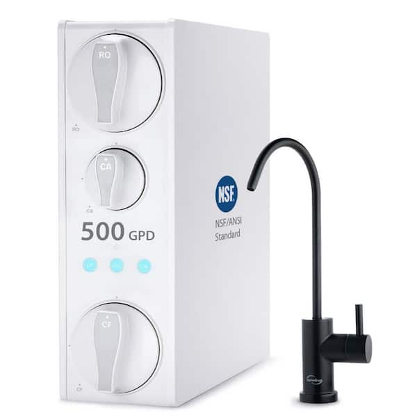 NSF-Certified 500 GPD Under Sink Tankless RO Water Filter System, Reduces PFAS, Lead, Fluoride, Black Faucet