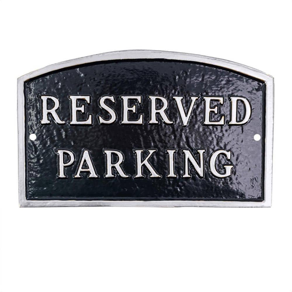 "5.5"" x 9"" Small Arch Reserved Parking Statement Plaque Sign - Black/Silver" product image for price tracking