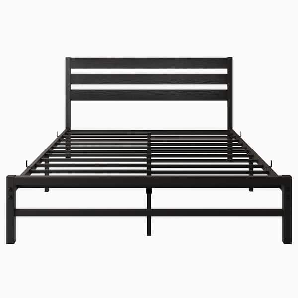 GZMR Modern Queen Size Black Metal Bed Frame with Headboards