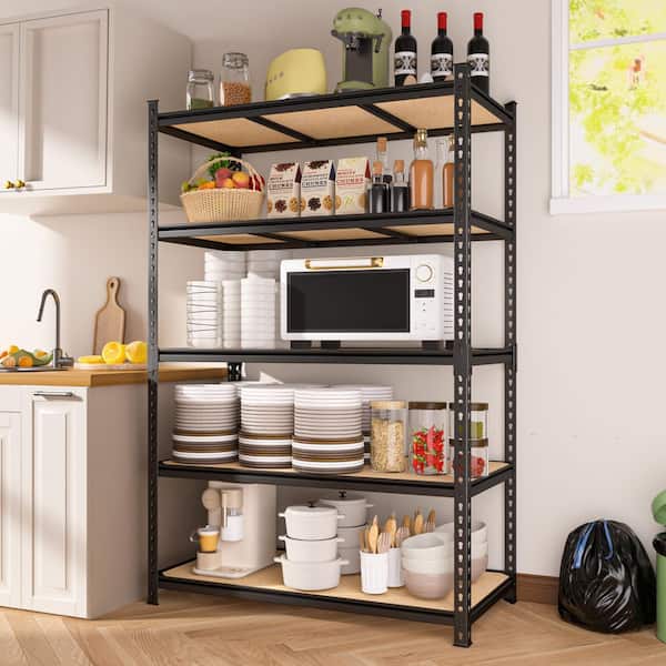 VEIKOUS 72 in. Tall Black MDF 5-Shelf Garage Storage Shelving Unit Standard Bookcase with Adjustable Shelves