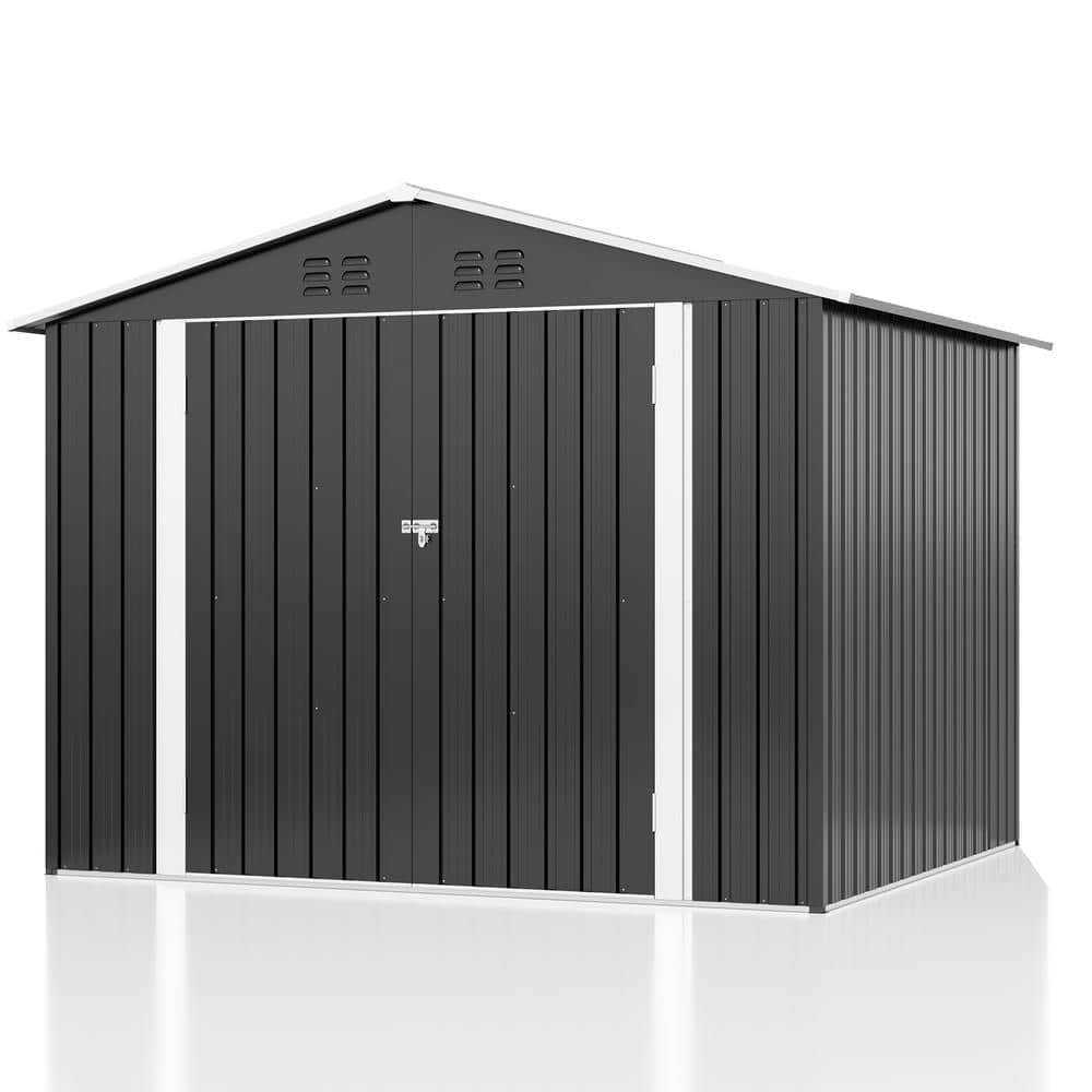 VIWAT 8 ft. W x 6 ft. D Metal Outdoor Storage Shed with Lockable Doors ...