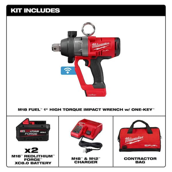 M18 FUEL ONE-KEY 18V Lithium-Ion Brushless Cordless 1 in. Impact Wrench & Two 8.0 Ah Batteries w/ 12.0 Ah FORGE Battery