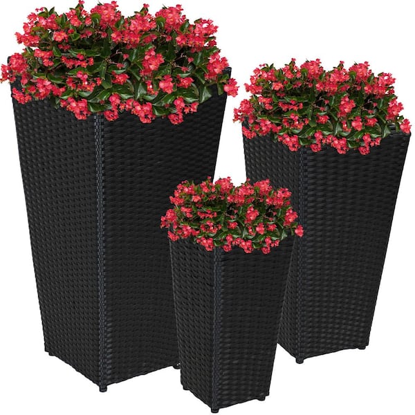 Sunnydaze Tall Square Polyrattan Planter (Set of 3) NHU-439