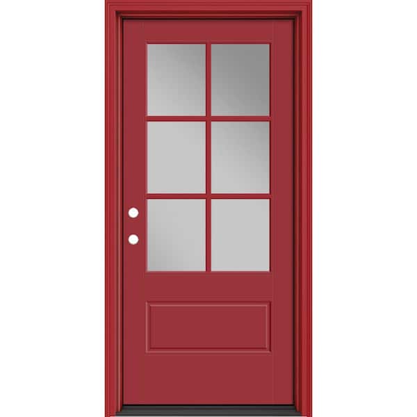 Masonite Performance Door System 36 in. x 80 in. VG 6-Lite Right-Hand Inswing Clear Red Smooth Fiberglass Prehung Front Door