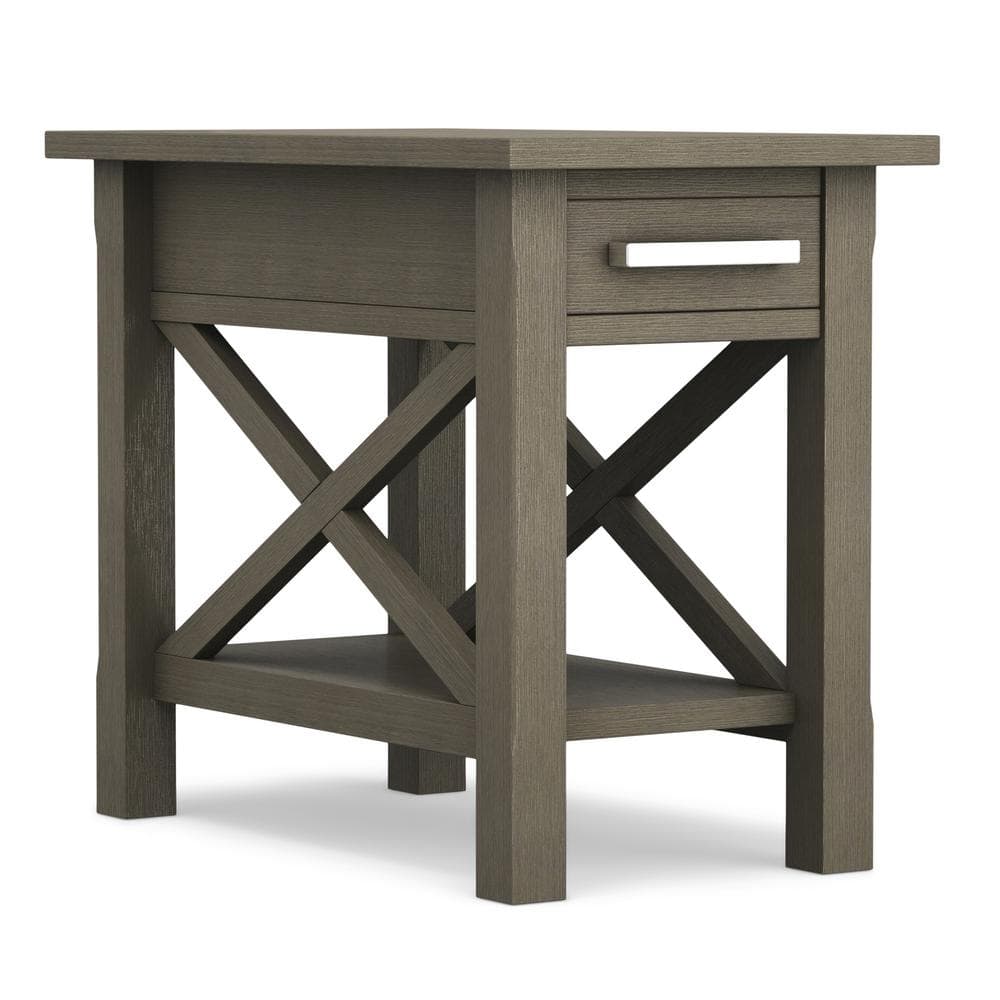 Farmhouse Gray Solid Wood Narrow End Table with Storage