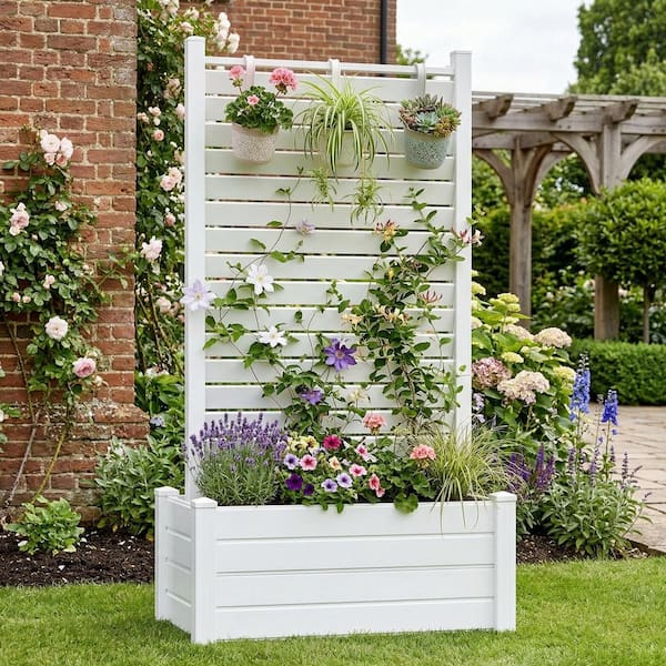 1-Panel 38 in. W x 72 in. H Air Conditioner Fence, No-Dig Kit Vinyl Freestanding Decorative Fences with Planter Box