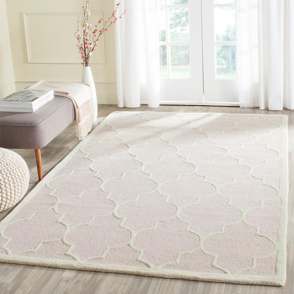 Cambridge Light Pink/Ivory 5 ft. x 8 ft. Border Geometric Trellis Area Rug