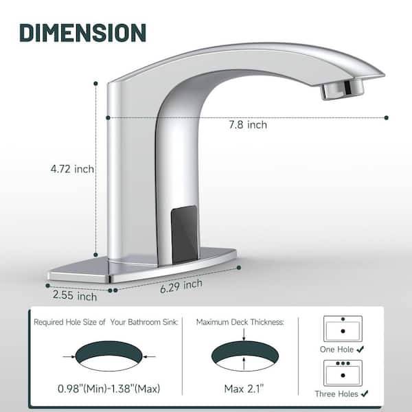 Automatic Sensor Touchless Single Hole Bathroom Sink Faucet with Deck Plate & Pop-Up Drain in Polished Chrome