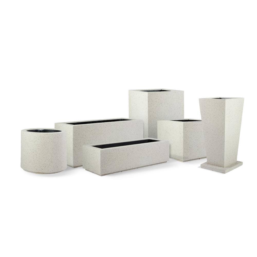 Extra Large White Granite Square Outdoor Planter with Drainage Holes