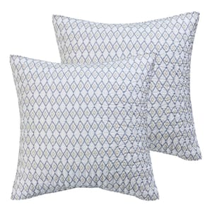 Tamsin Grey, Taupe, Off-White Diamond Ikat Quilted Cotton Euro Sham (Set of 2)