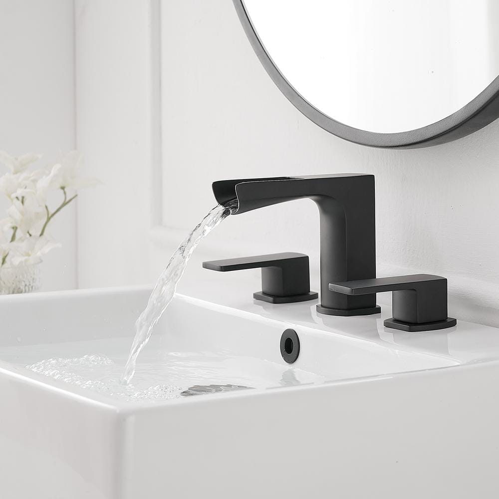 Matte Black Stainless Steel Waterfall Double-Handle Faucet Set