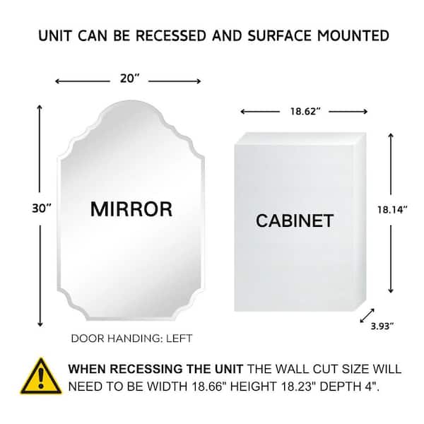TEHOME Tomace 20 in. W x 30 in. H Novelty/Specialty Irregular Arched Metal Beveled Frameless Medicine Cabinet with Mirror