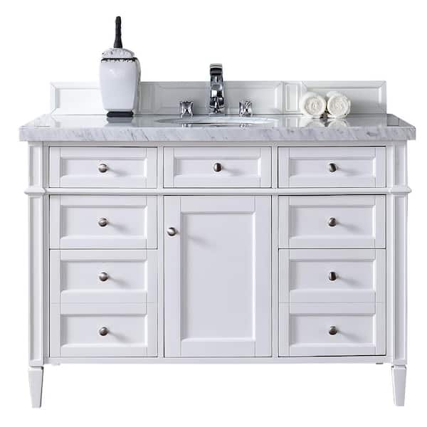 James Martin Vanities Brittany 48 in. W Single Bath Vanity in Cottage White with Marble Vanity Top in Carrara White with White Basin