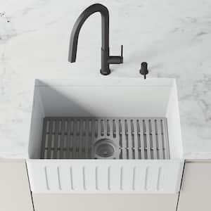 Matte Stone 27" Single Bowl Farmhouse Apron Front Undermount Kitchen Sink with Accessories