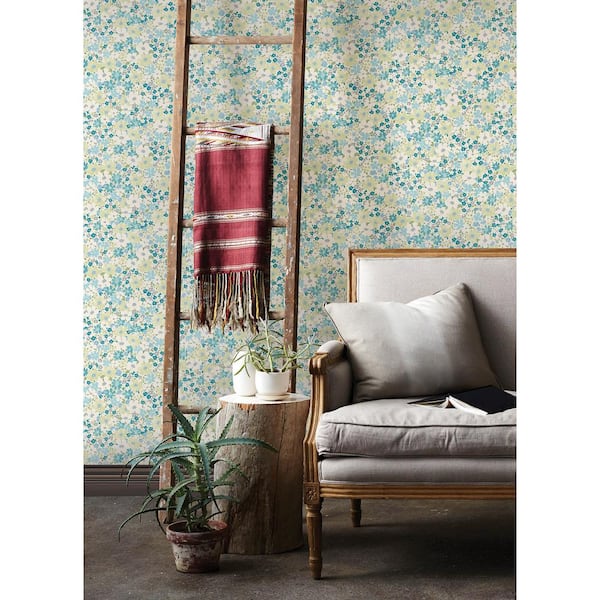 Wildflower Impressions Aqua Peel and Stick Wallpaper