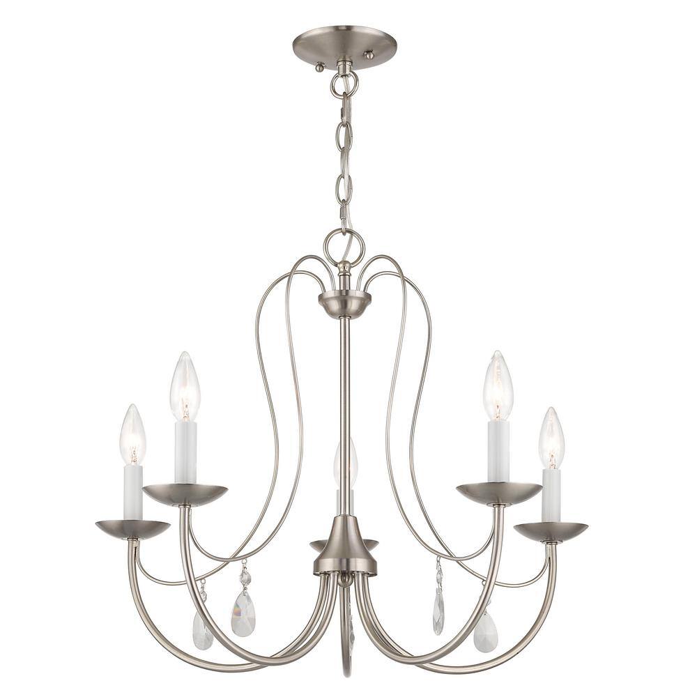 Elegant Brushed Nickel 5-Light Chandelier with Candelabra Bulbs