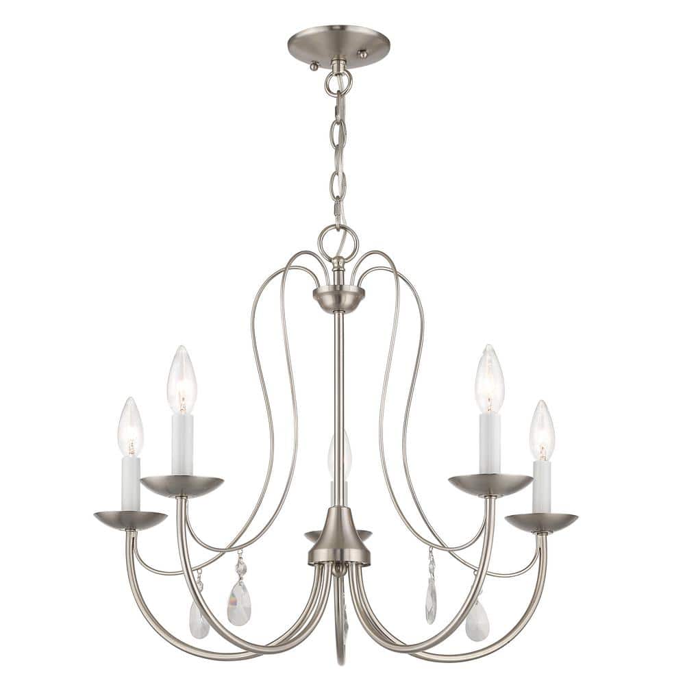 Elegant Brushed Nickel 5-Light Chandelier with Candelabra Bulbs
