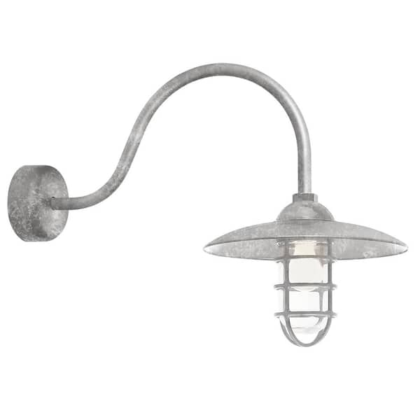 Troy RLM Retro Industrial 23 in. Arm 1-Light Galvanized Clear Glass Lens Outdoor Wall Mount Sconce
