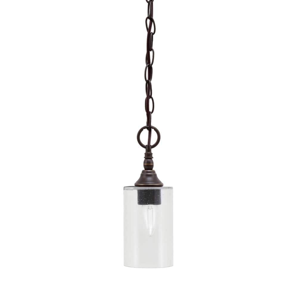 Elva 100-Watt 1_light Dark Granite Shaded Pendant Light with 4 in. Clear Bu