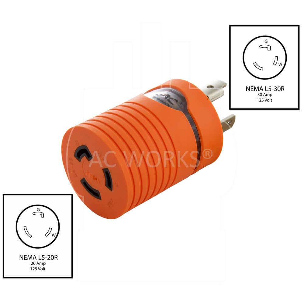 Locking Adapter NEMA L5-30P 30 Amp 125-Volt Locking Plug to L5-20R 3-Prong 20 Amp Locking Female Connector - 1