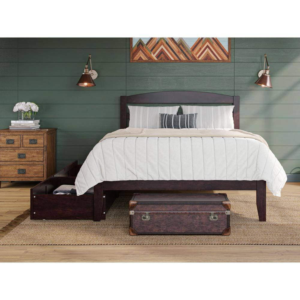 Espresso Queen-Sized Wood Frame Upholstered Platform Bed with Storage