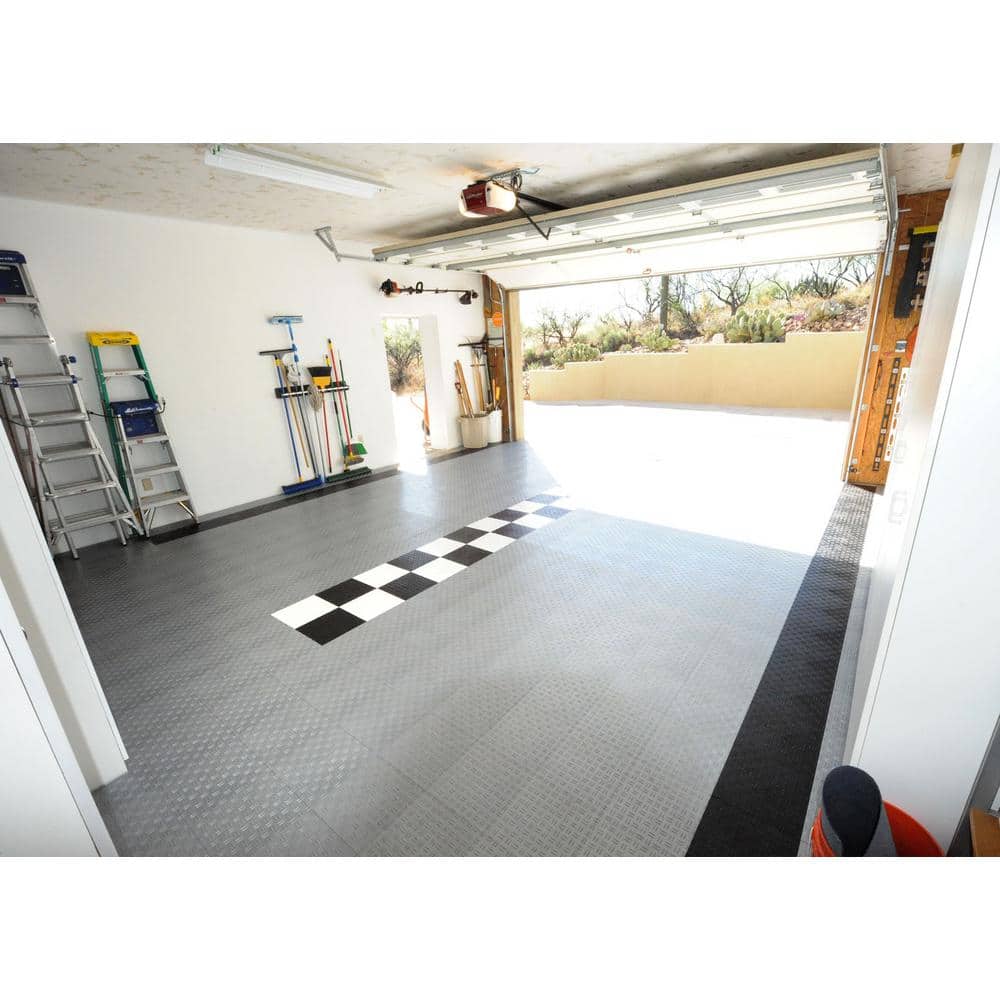 Silver Diamond Pattern Interlocking Modular Garage Flooring Tiles
