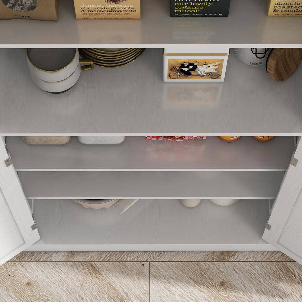 72" White Wood Grain Shaker Style Freestanding Kitchen Pantry Cabinet