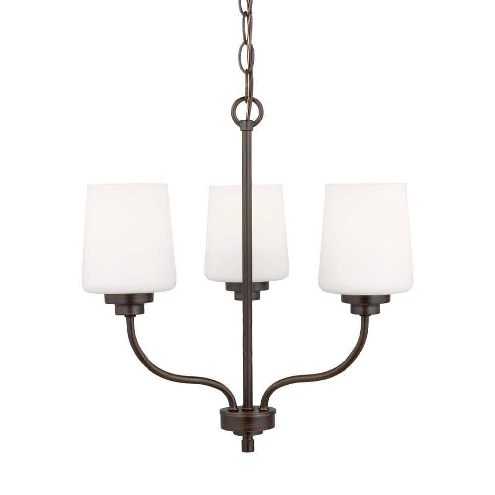 Windom Bronze 3-Light Chandelier with Etched Glass Shades