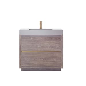 Huesca 36 in. W x 20 in. D x 33.9 in. H Bath Vanity in North Carolina Oak with Gray Composite Integral Sink and Top