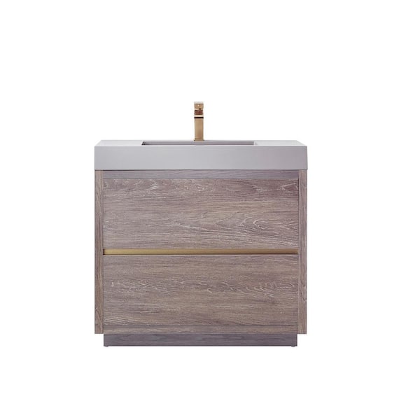 ROSWELL Huesca 36 in. W x 20 in. D x 33.9 in. H Bath Vanity in North Carolina Oak with Gray Composite Integral Sink and Top
