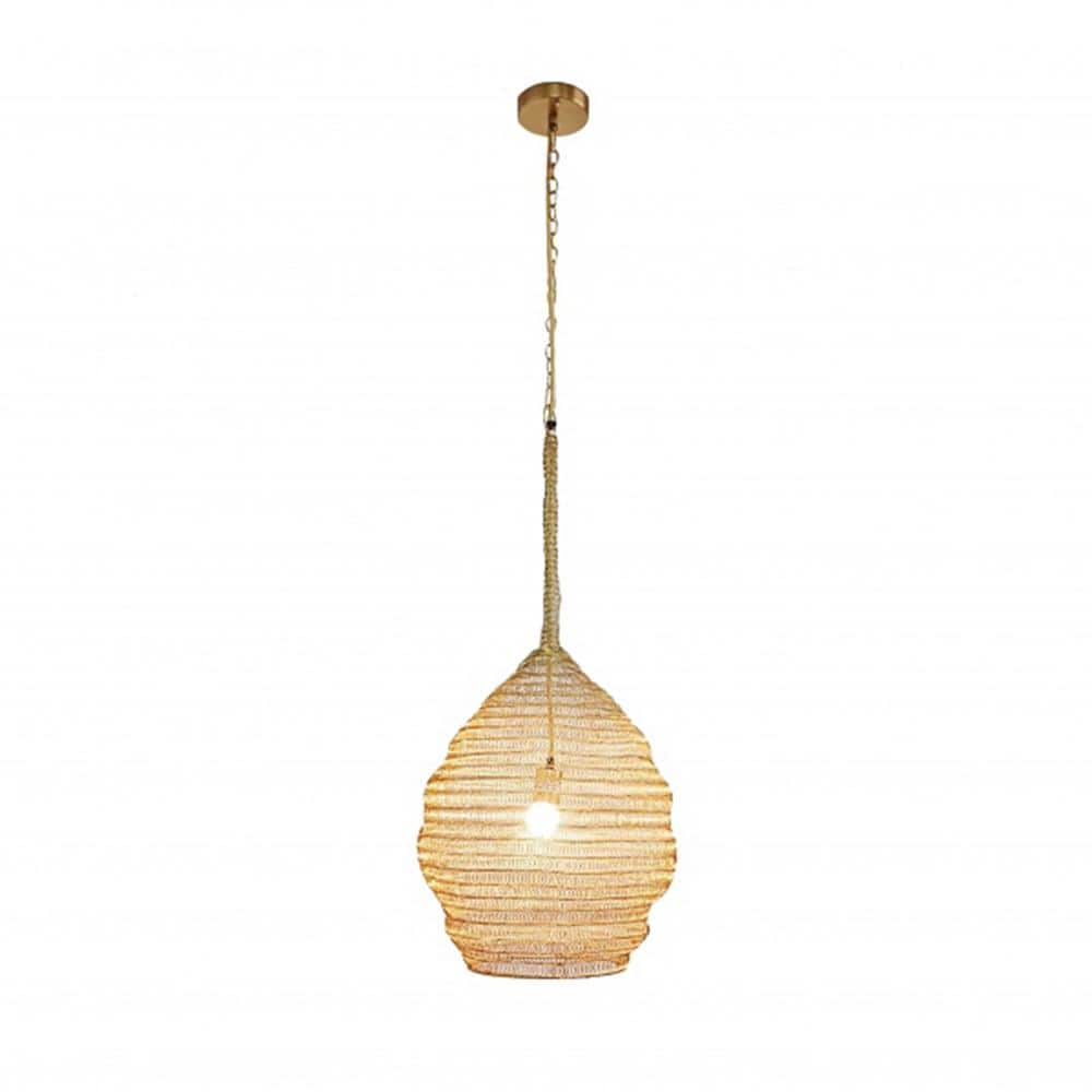 Jaycee 60-Watt 1 Gold Cone Mini Pendant Light with Woven Metal Shade and In