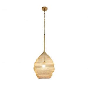 Jaycee 60-Watt 1 Gold Cone Mini Pendant Light with Woven Metal Shade and Incandescent