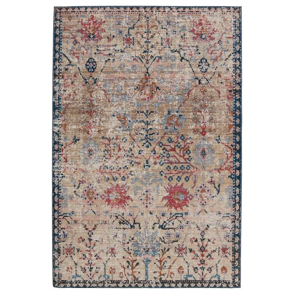 Swoon Tan/Blue 5 ft. X 7 ft.3 in. Oriental Rectangle Area Rug