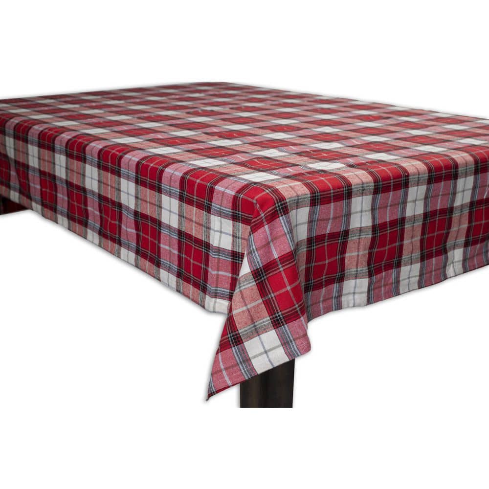 Lintex 60 in. x 84 in. Red Comfy Plaid 95 Cotton 5 Lurex Tablecloth