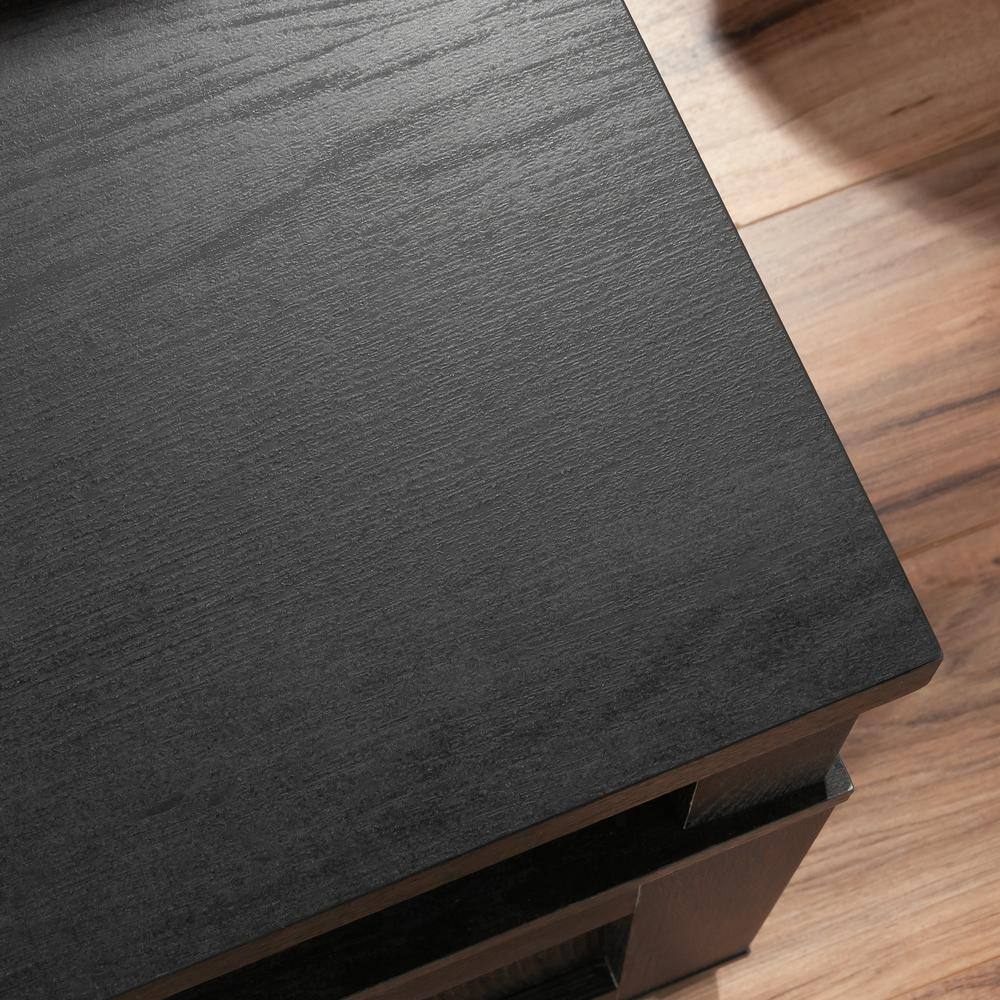 Raven Oak Rectangular Side Table with Storage and Rattan Insert