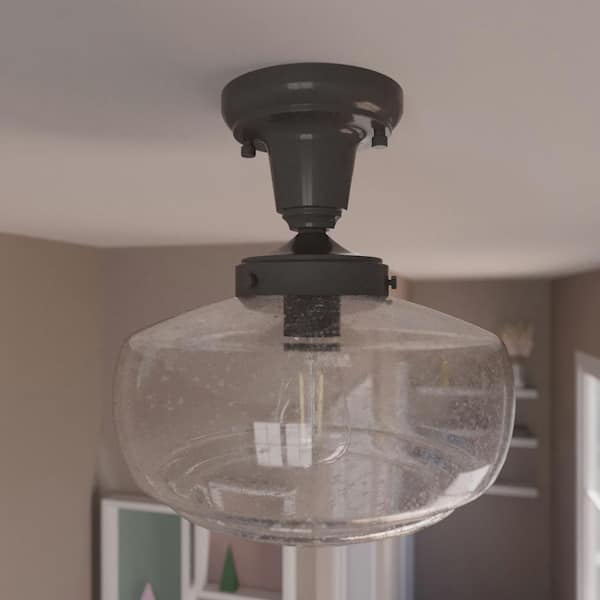 Hunter Saddle Creek 1 Light Noble Bronze Mini Pendant with Seeded Glass Shade Kitchen Light