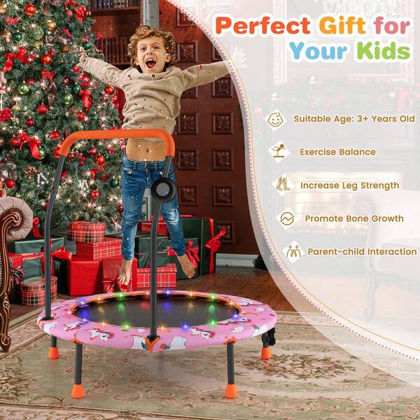Gymax 36 in. Mini Toddler Trampoline w/LED Bluetooth Speaker