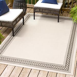 Lucia Classic Diamond Border Cream/Black 8 ft. x 10 ft. Indoor/Outdoor Area Rug