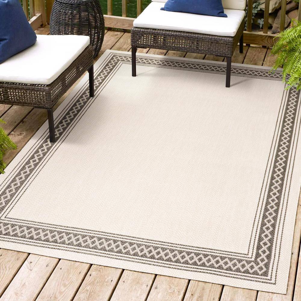 Lucia Classic Diamond Border Cream/Black 5 ft. x 8 ft. Indoor/Outdoor Area Rug price history on PriceWatchPro