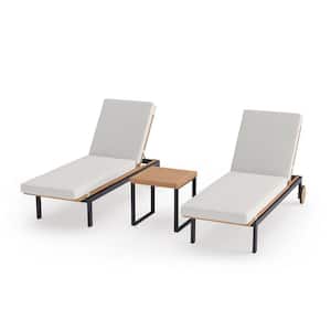 Monterey 2 Piece Aluminum Teak Outdoor Chaise Lounge with Canvas Natural Cushions and Side Table