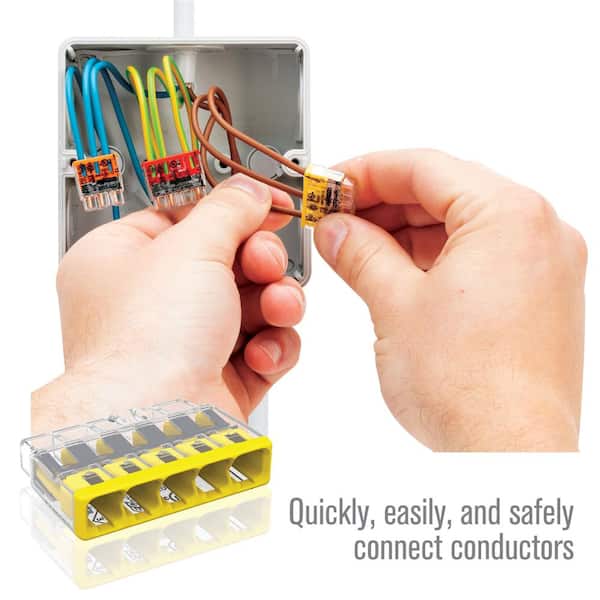 2773 Series 5-Port Push-in Wire Connector for Junction Boxes, Electrical Connector with Yellow Cover, (10-Pack)