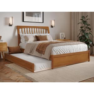 Roslyn Light Toffee Natural Bronze Solid Wood Frame Full Platform Bed with Panel Footboard Twin Trundle