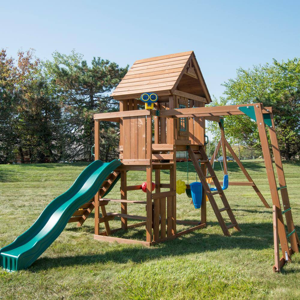 Knightsbridge Wooden Swing Set with Slides and Monkey Bars