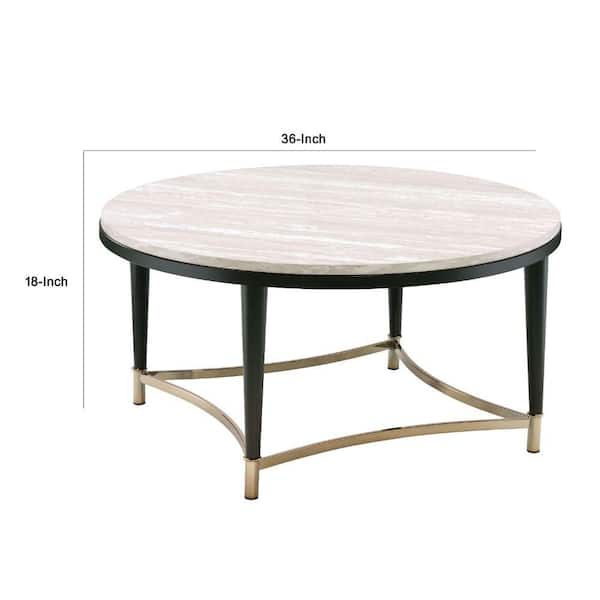 Benjara 36 In L Black And Brown Circular Tabletop Coffee Table With Metal Apron Trims Bm209598 The Home Depot