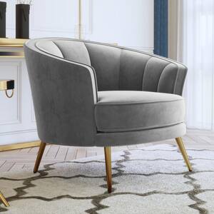Modern Gray Velvet Accent Barrel Chair, Leisure Accent Chair